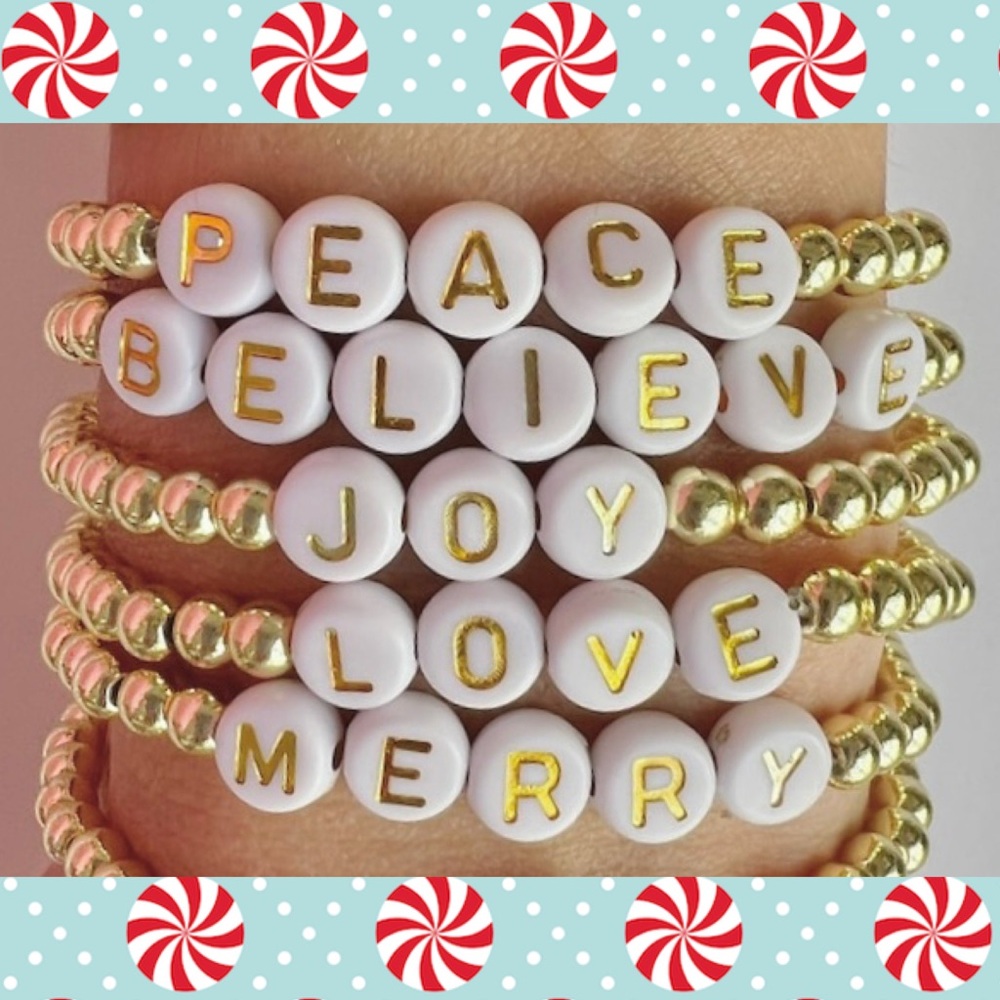 Hand Crafted Gold Christmas Bead Stretch Bracelets